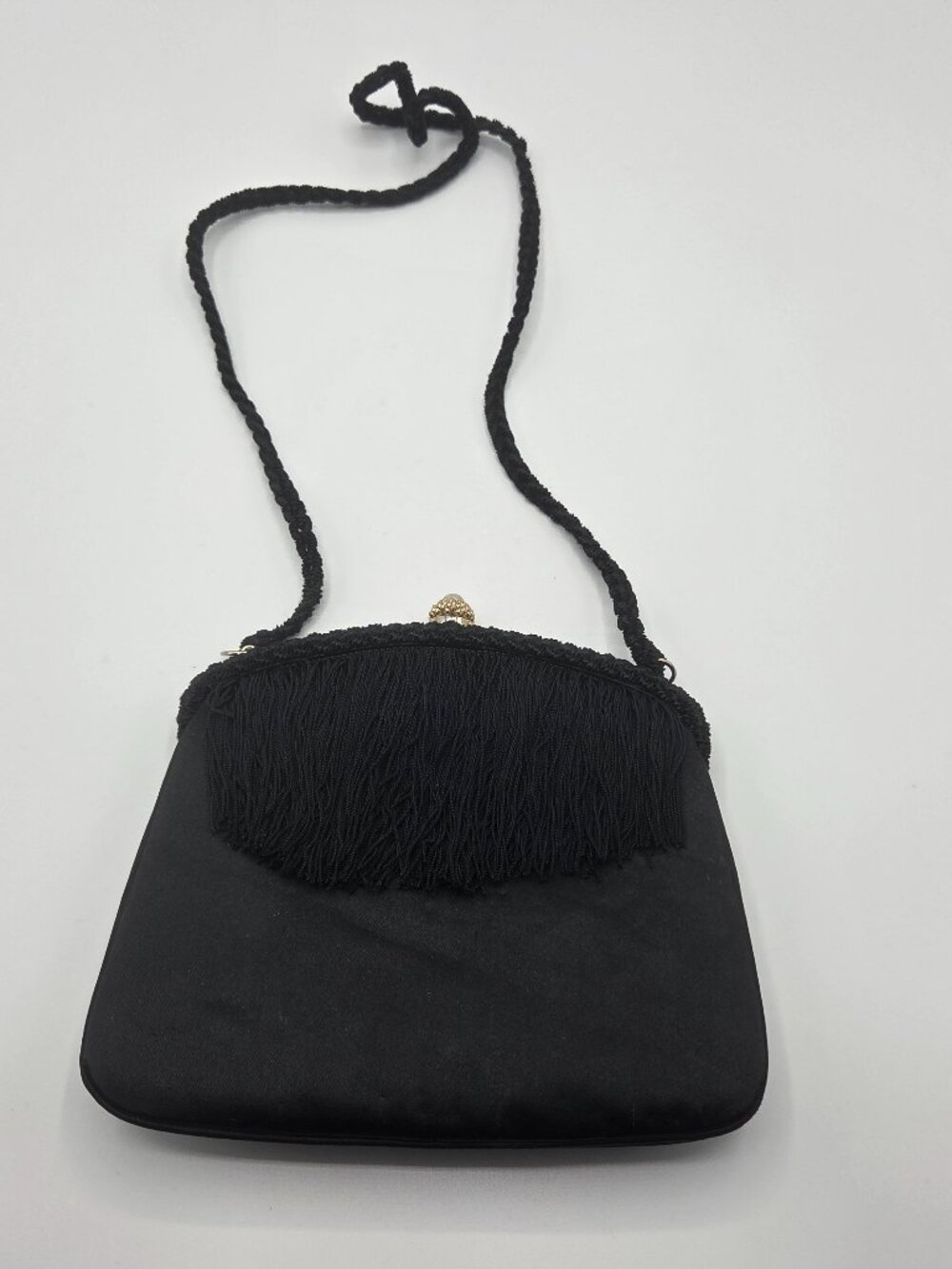 Vintage Koret Black Satin Evening Bag Pearl Clasp